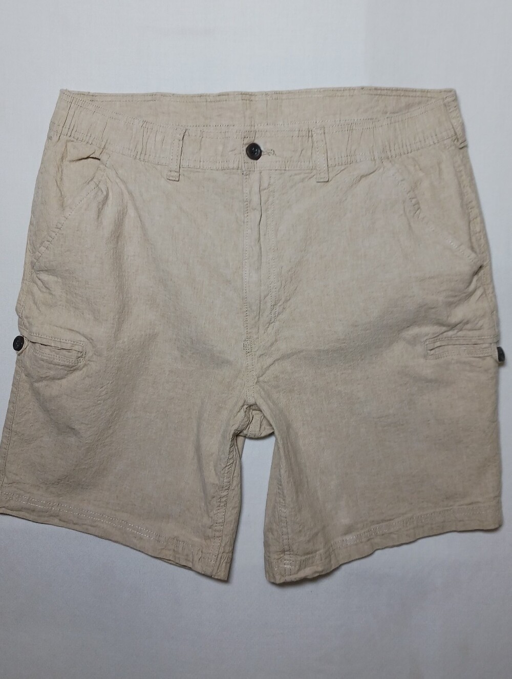 St. John's Bay Mens Linen Blend Cargo Shorts 38 Beige Stretch